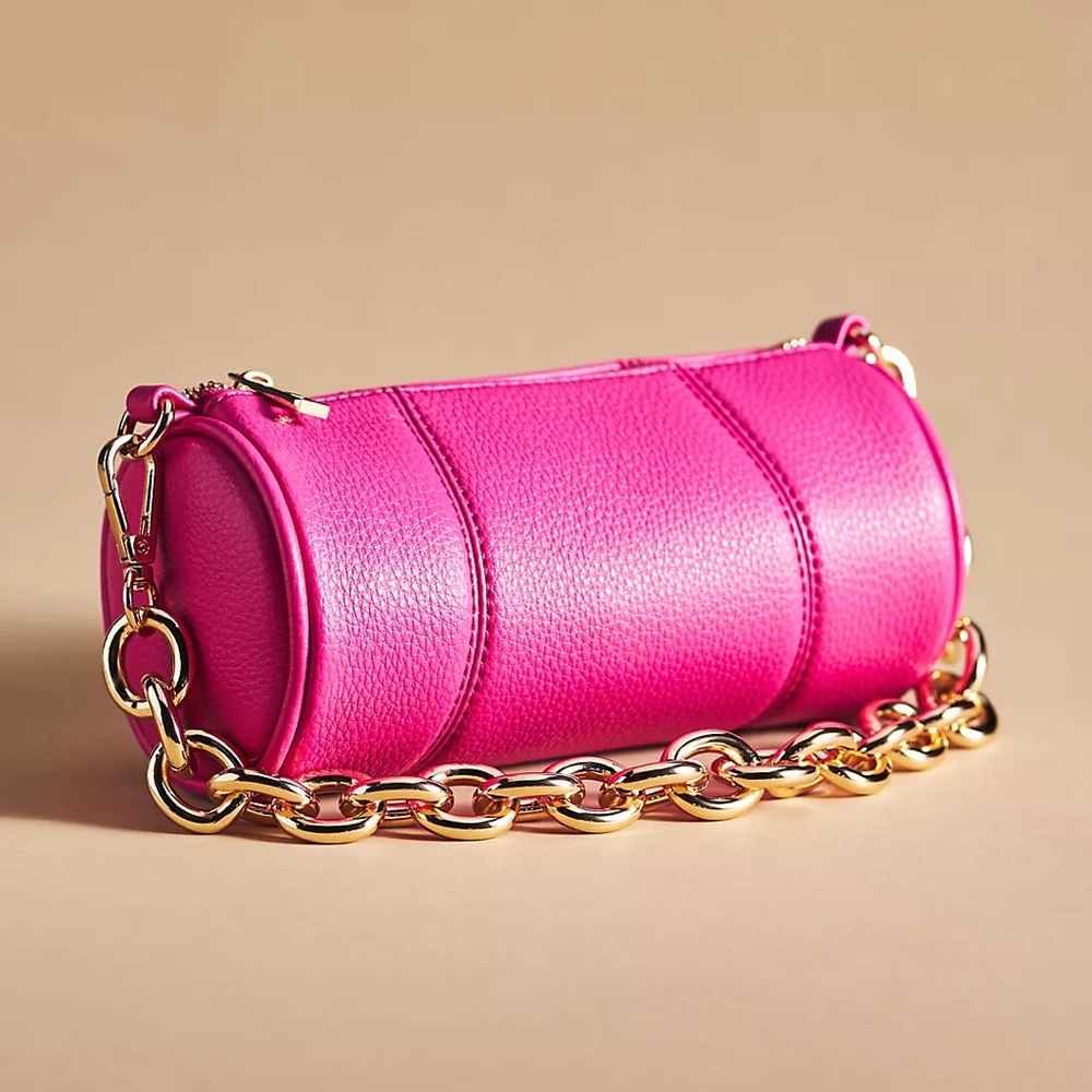 Anthropologie faux leather pink barrel bag - Barbie costumable